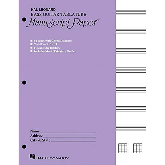 Pre-Owned Bass Guitar Tablature Manuscript Paper: Purple Cover Paperback