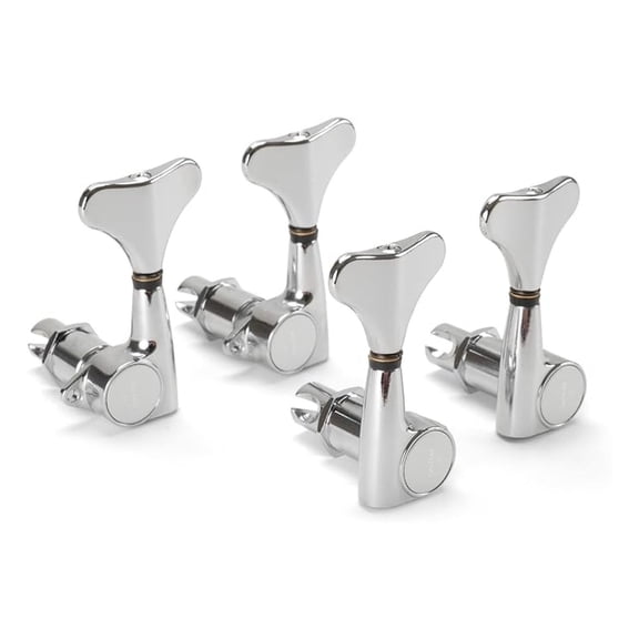 Bass Guitar Tuners 4 Set, 2L+2R Enclosed Gear Tuning Machines with 7/16" String Posts, 20:1 Ratio, Chrome Finish for Bass Guitar
