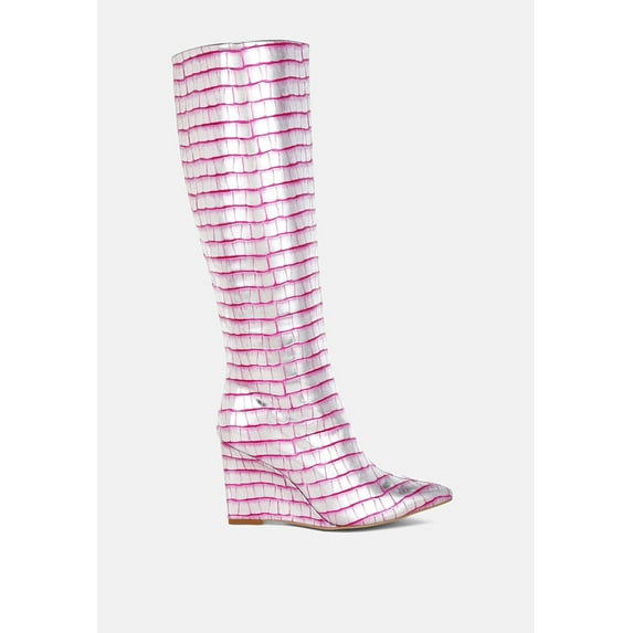 Bass Head Croco Metallic Long Boots