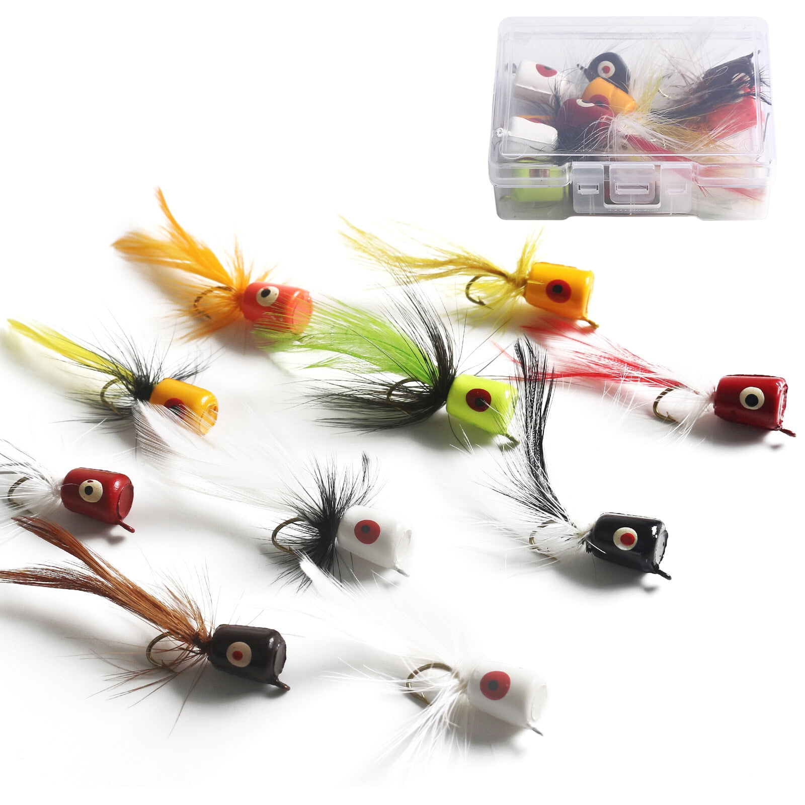 Bass Hooks Fly Fishing Popper Lures for Sunfish Bluegill Crappie Bass Panfish Topwater Popper Fly Fishing 10 PCS