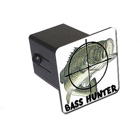 Bass Hunter - Largemouth Fish Fishing Fisherman Rod Stream 2" Tow Trailer Hitch Cover Plug Insert