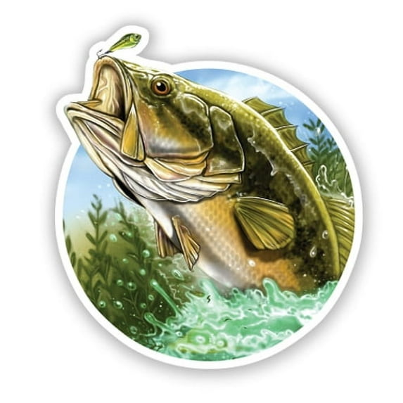 Bass Jumping Fishing - 12" Vinyl Sticker Waterproof Decal