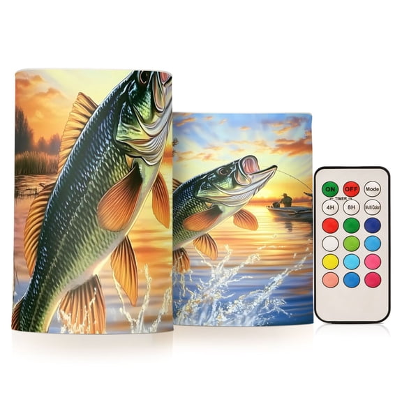 Bass Jumping Flickering Flameless Candles Battery Operated with Remote Timer LED Pillar Candles Set of 2