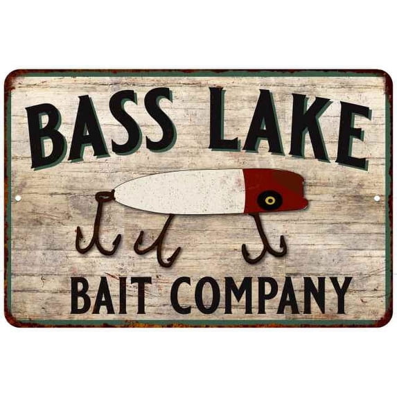 Bass Lake Fishing Vintage Look Chic Distressed 12x18 Metal Sign 112180020119