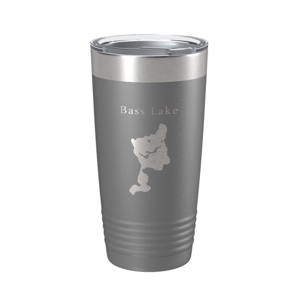Bass Lake Map Tumbler Travel Mug Insulated Laser Engraved Coffee Cup Grand Traverse County Michigan 20 oz Dark Gray