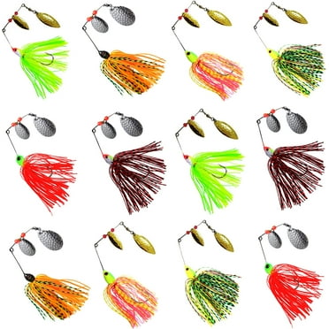 VanRolldex Spinnerbait Buzzbait Fishing Lures Kit for Bass, Trout, Walleye with Jig Hooks, 12 Count