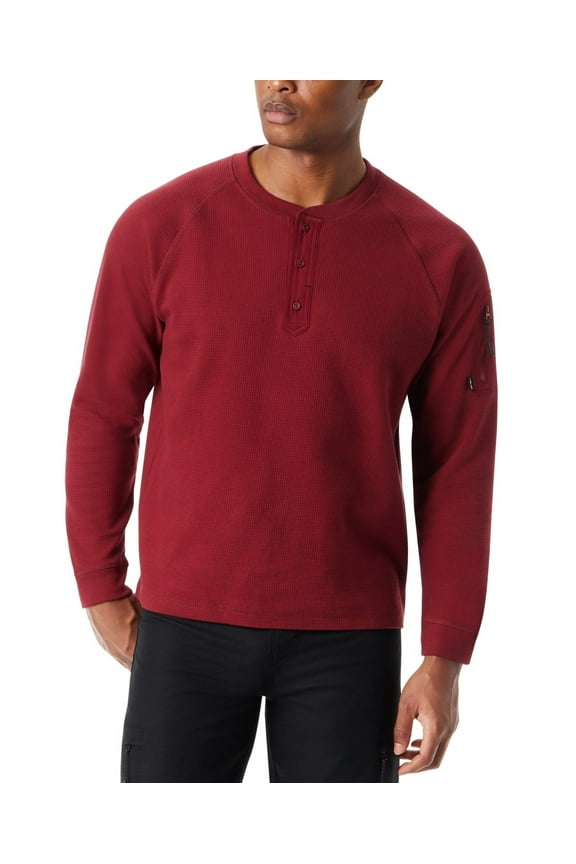 Mens Performance Thermal Henley Shirt, Red, Large