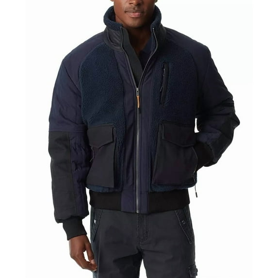 Bass Outdoor Men's Mixed Media Full Zip Bomber Jacket Coat Navy Blue Large