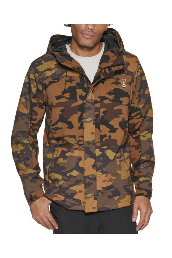 Mens Storm Camouflage Water-Resistant Hiking Tech Jacket,Olive Camo, Small