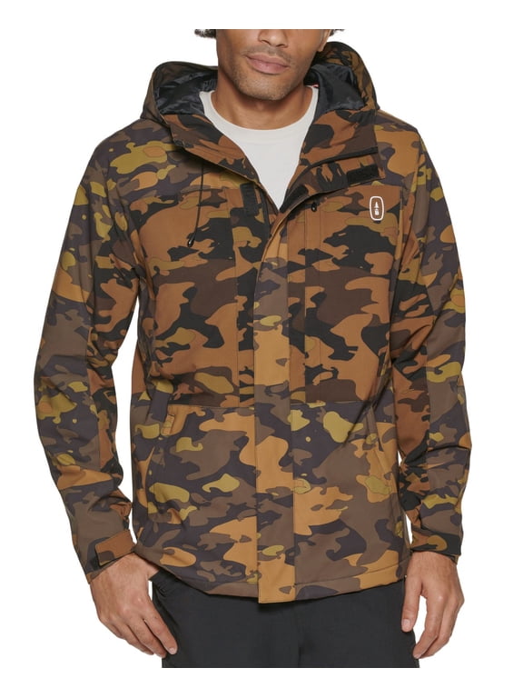 Mens Storm Camouflage Water-Resistant Hiking Tech Jacket,Olive Camo, Small