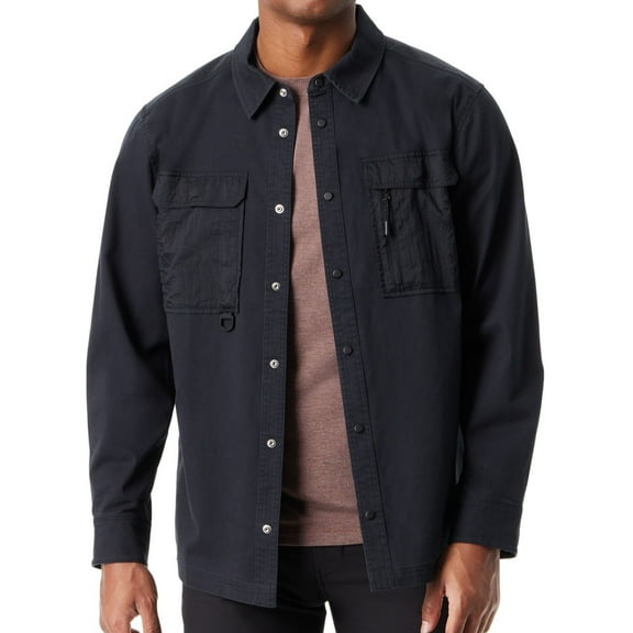 BASS OUTDOOR Mens Flex Smart Tech Shirt Jacket, Black, Medium