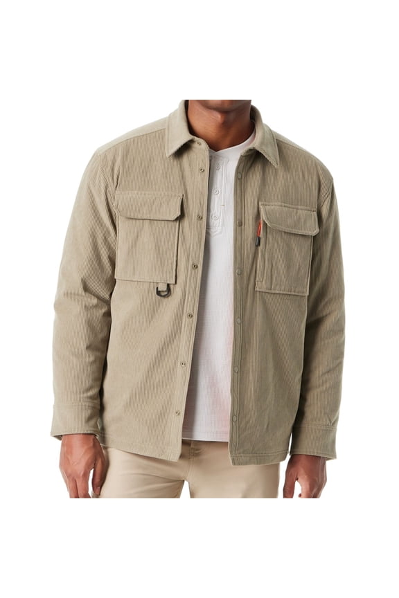 Shirt Jacket Men's Overland Corduroy Long Sleeve Button-Up MAC7 (Green,Regular,S)