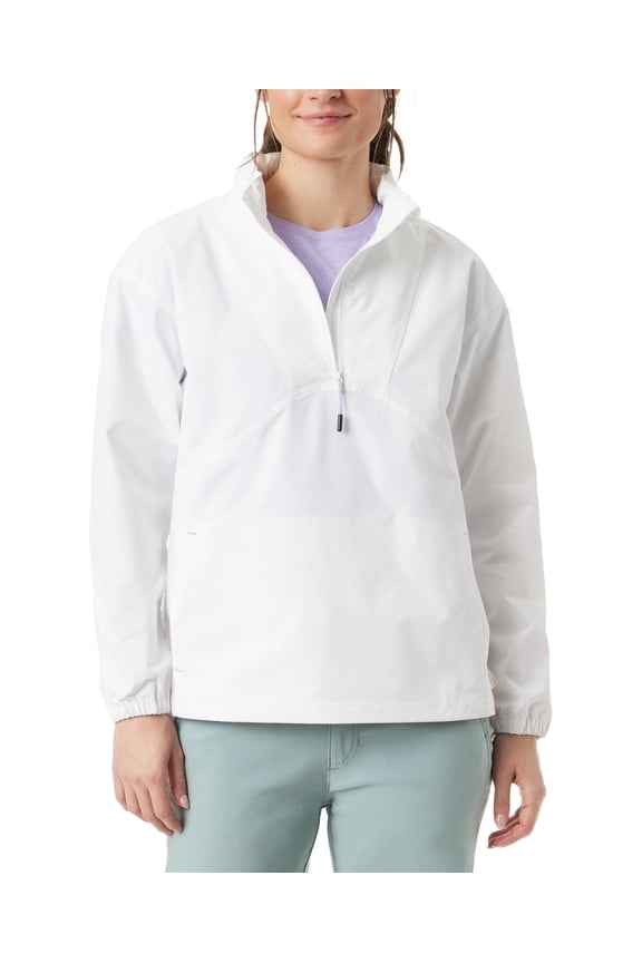 Women Half Zip Coat Medium White Solid