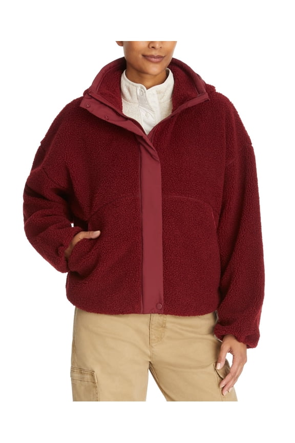 Women's Faux-Shearling Full Zip Campfire Jacket Coat Red XS