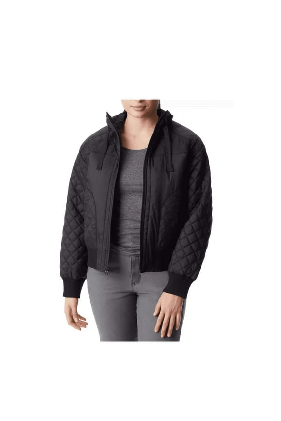 Women's Quilted-Trim Zip Bomber Jacket, Black, Small