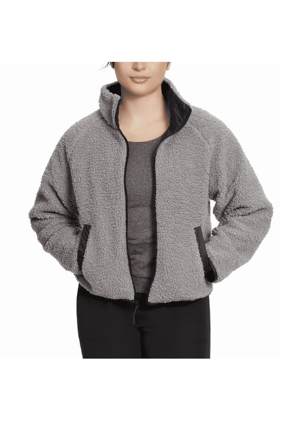 Women's Reversible Fleece Zip Jacket - BLACK/GREY