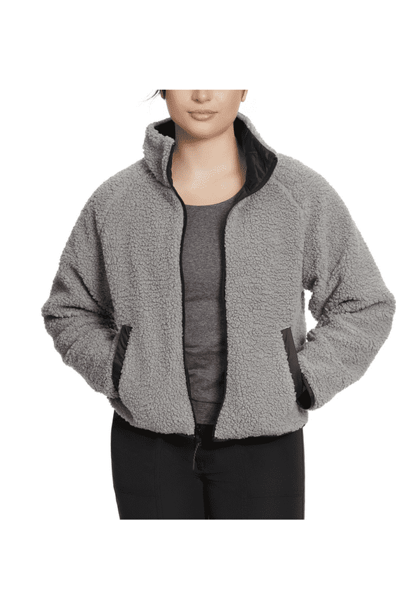 Women's Reversible Fleece Zip Jacket - BLACK/GREY