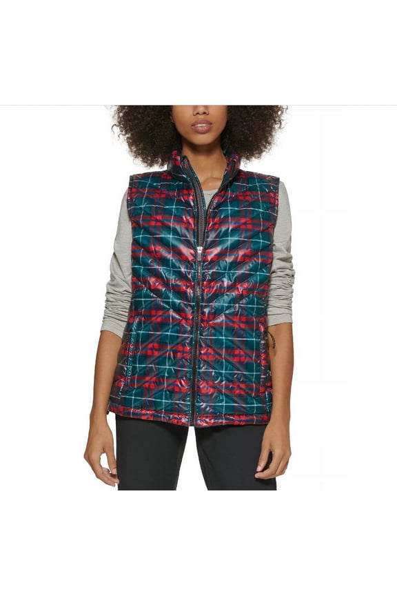 Women's Trooper Plaid Packable Down Vest, Plaid Red, Large