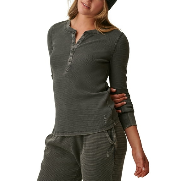 Bass Outdoor Womens Warm Button Front Waffle Knit Henley Top Peat L