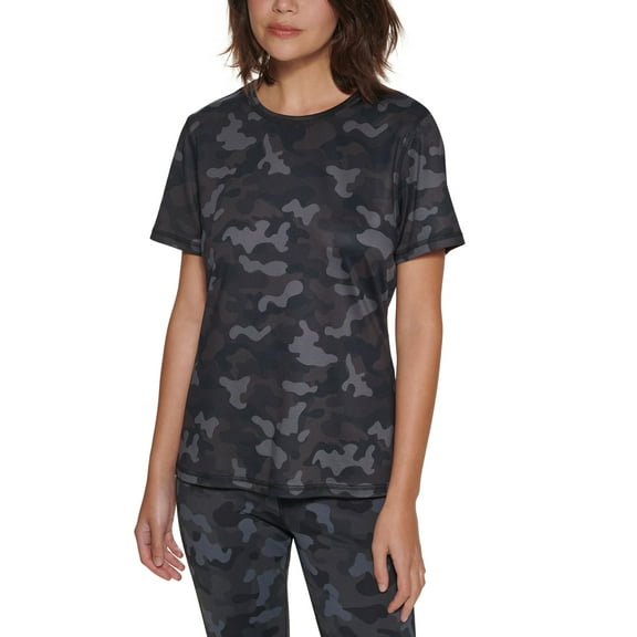Bass Outdoor Womens Le U.s. Trail Fitted Performance T-Shirt Black Gray Camo L