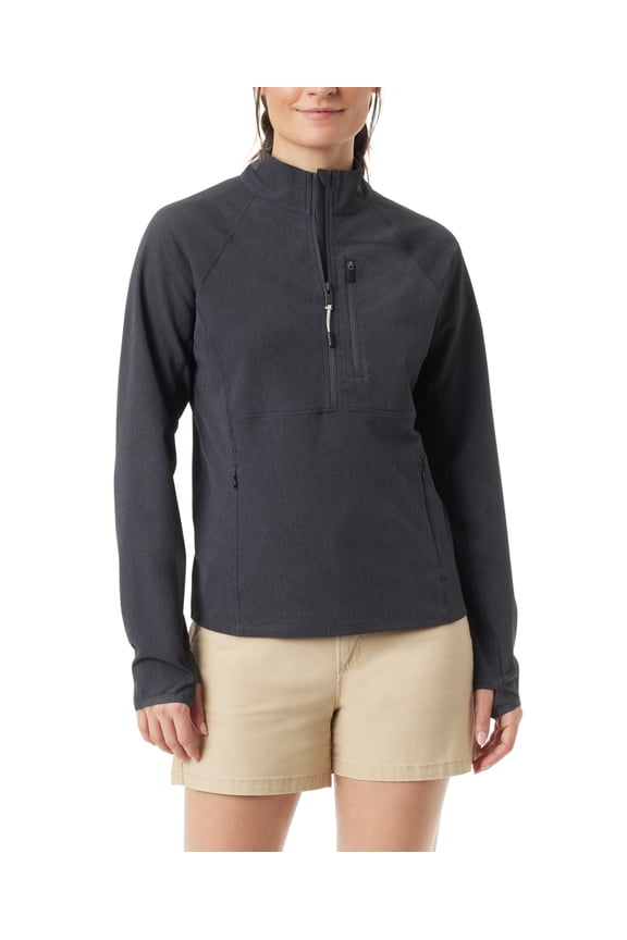 Womens Mock Neck Half Zip Coat Small Black Solid