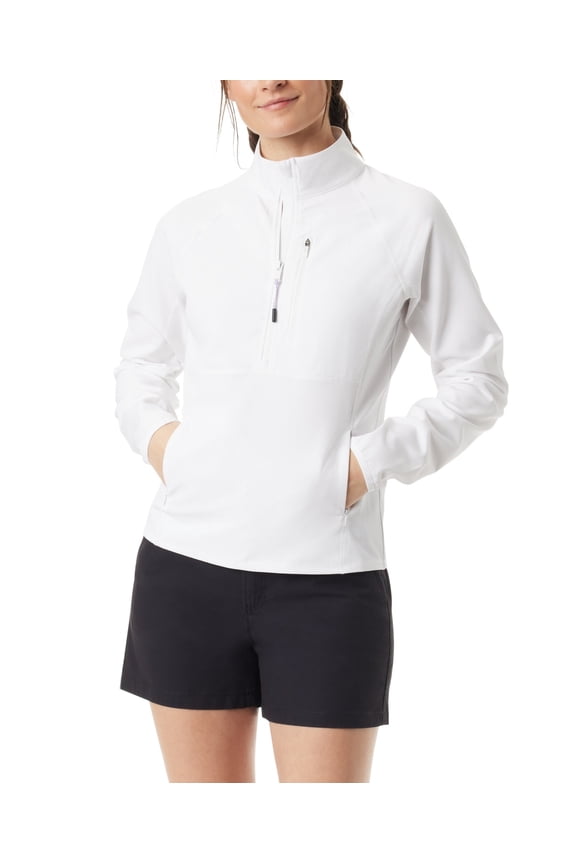 Womens Mock Neck Half Zip Coat XL White Solid