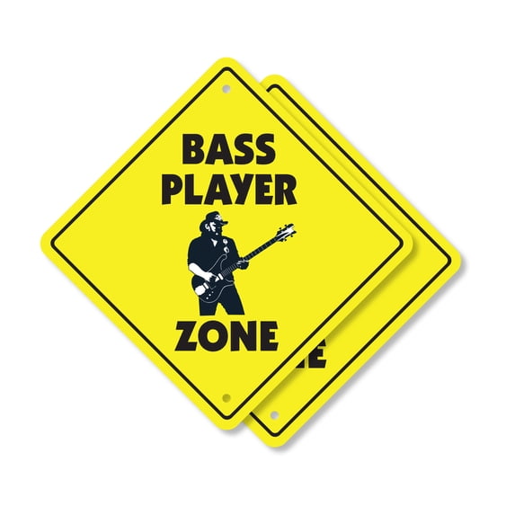Bass Player (2 Pack) Plastic Crossing Sign - 10 Inch X 10 Inch Xing Sign Gift Music Band Performer Instrument Strings Rock Rhythm Acoustic Groove Jazz