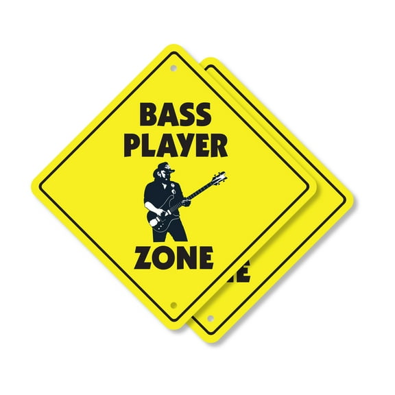 Bass Player (2 Pack) Plastic Crossing Sign - 12 Inch X 12 Inch Xing Sign Gift Music Band Performer Instrument Strings Rock Rhythm Acoustic Groove Jazz