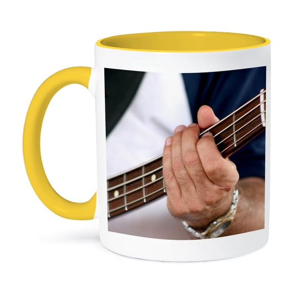 Bass Player Left Hand , 11oz Two-Tone Yellow Mug