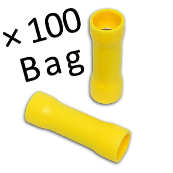 Bass Rockers 12-10 Gauge Yellow Vinyl Butt Connectors (100pc)