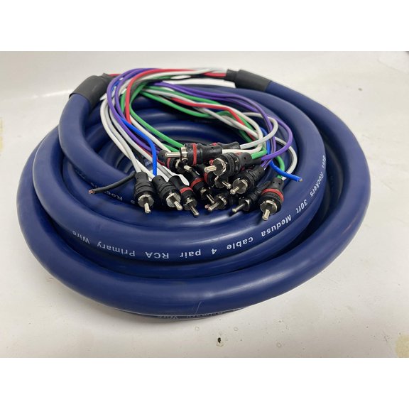 Bass Rockers 30Feet of Heavy Duty BRmedusa Cable with 4 RCA Pairs Remote Wire Power Ground Snake Cable for Radio Box Extension