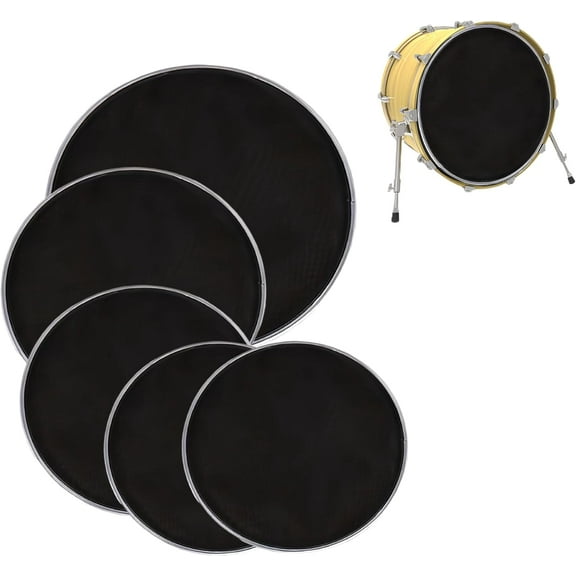 Bass Snare Drum Head Set:Drum Heads,2024 New Upgraded Double-Layered Bass Drum Head,5 Pieces Drum Heads,Includes 10 "12" 13" 14" 16" PET Drum Head Skin Set,Drum Head Pack (Double-layer Silent)