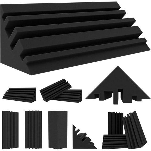 Bass Traps - 12 Pcs 4 X 4 X 12 Inches Dense Thick Studio Bass Foam Corner, Acoustic Treatment Panel Absorbing Echo Reverb, Low Frequency Sound Absorber for Music Room Home Recording Studio