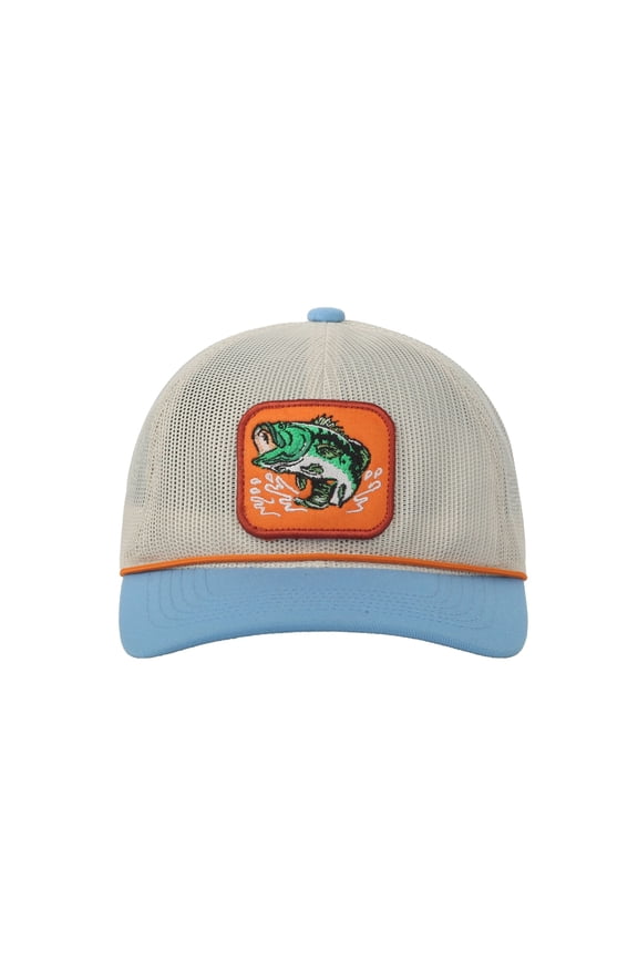 Putty/Blue Bass 6-Panel Cap Unstructured Mesh Back, Bass Patch, Snapback, One Size