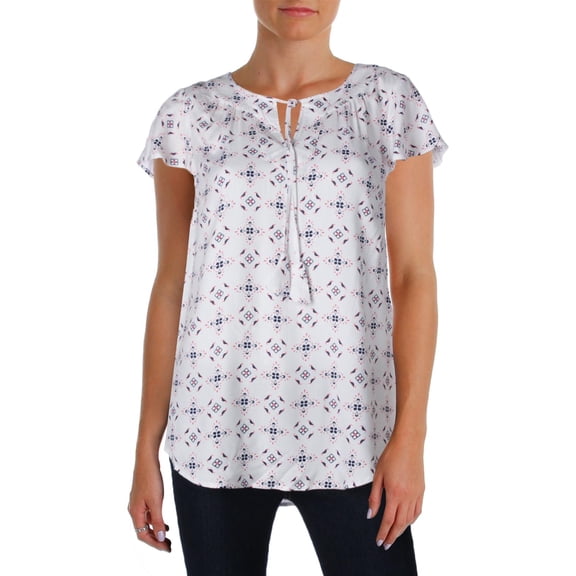 Bass Womens Printed Keyhole Blouse