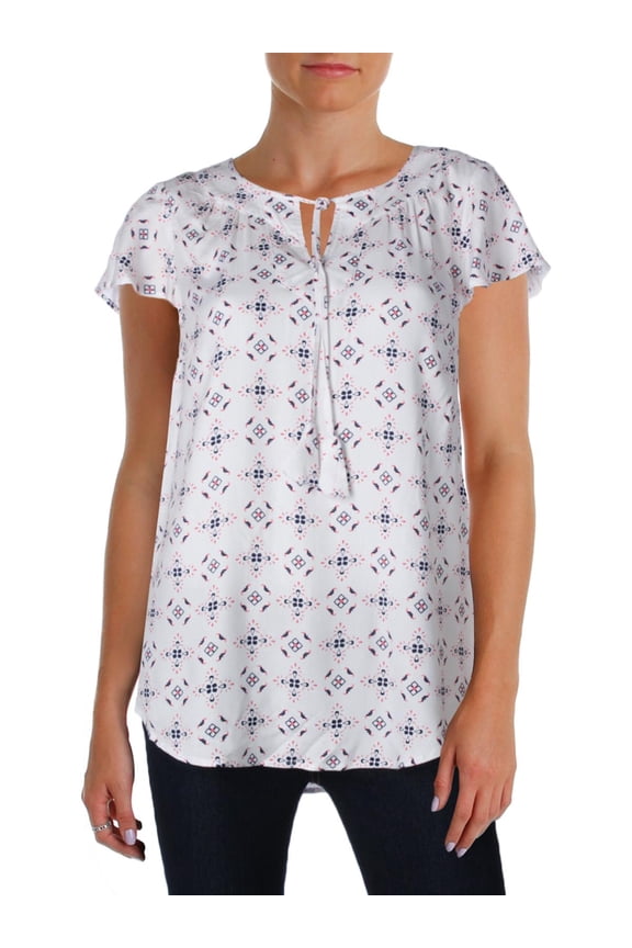 Womens Printed Keyhole Blouse