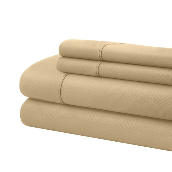 Bassano 1800 Series Embossed Deep Pocket Sheet Set - Super Soft & Wrinkle Free - Luxurious Bed Sheets Set (California King, Taupe)