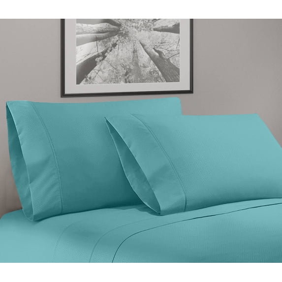 Bassano 1800 Series Embossed Deep Pocket Sheet Set - Super Soft & Wrinkle Free - Luxurious Bed Sheets Set (Queen, Aqua)