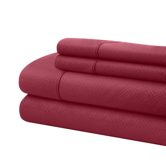 Bassano 1800 Series Embossed Deep Pocket Sheet Set - Super Soft & Wrinkle Free - Luxurious Bed Sheets Set (Queen, Burgundy)