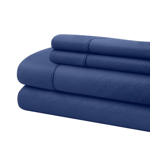 Bassano 1800 Series Embossed Deep Pocket Sheet Set - Super Soft & Wrinkle Free - Luxurious Bed Sheets Set (Twin, Navy)