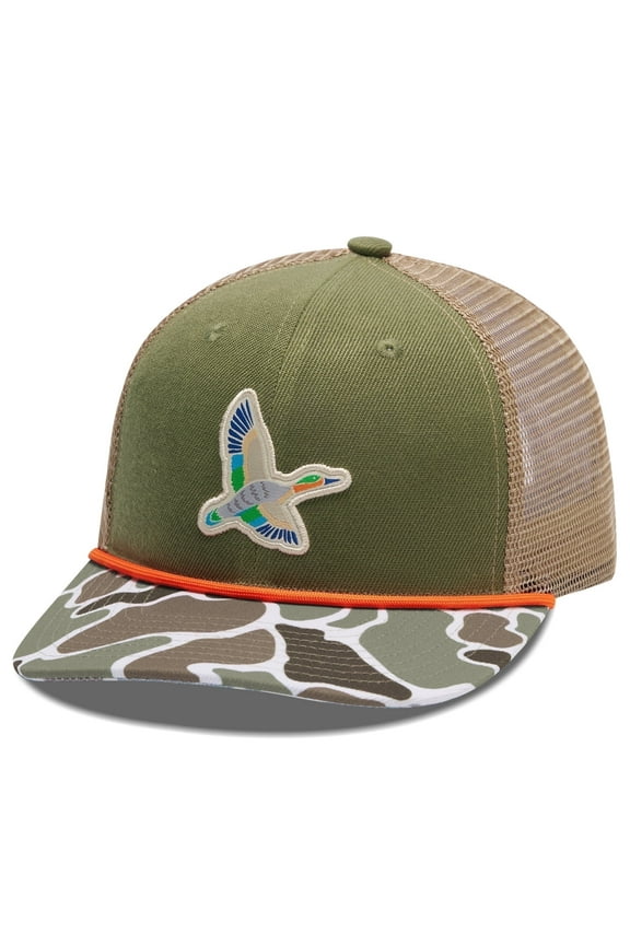 Camo Rope Trucker Hat Adjustable, Embroidered Baseball Cap with Mesh Back for Hunting & Fishing