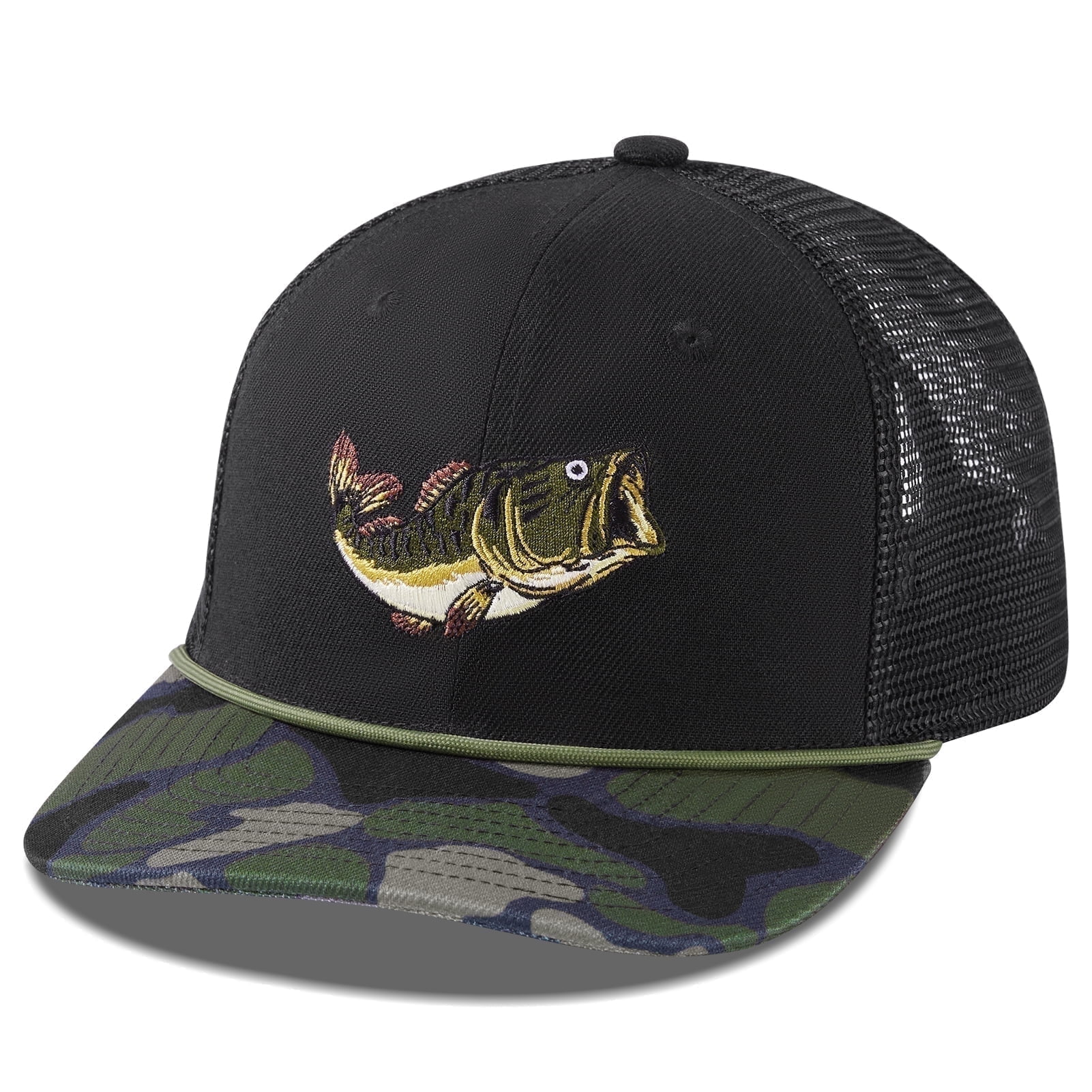 Bassdash Camo Rope Trucker Hat Adjustable, Embroidered Baseball Cap with Mesh Back for Hunting & Fishing