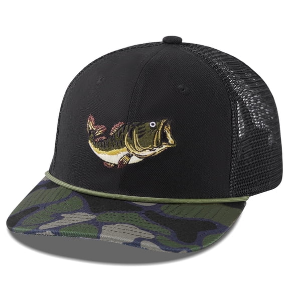 Bassdash Camo Rope Trucker Hat Adjustable, Embroidered Baseball Cap with Mesh Back for Hunting & Fishing