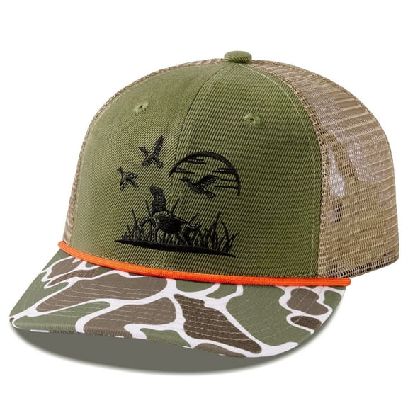 Bassdash Camo Rope Trucker Hat Adjustable, Embroidered Baseball Cap with Mesh Back for Hunting & Fishing