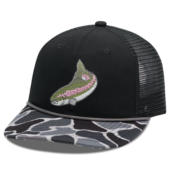 Bassdash Camo Rope Trucker Hat Adjustable, Embroidered Baseball Cap with Mesh Back for Hunting & Fishing
