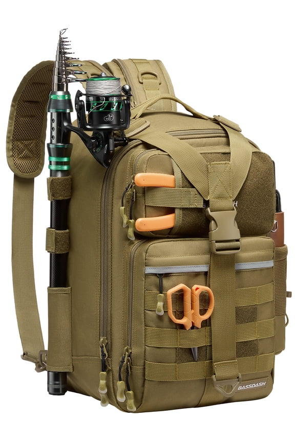 Convertible Fishing Backpack Sling Bag with Rod Holder, Adjustable Tactical Water-resistant Tackle Storage Pack FP07