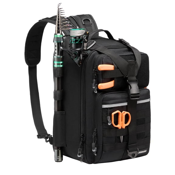 Bassdash Convertible Fishing Backpack Sling Bag with Rod Holder, Adjustable Tactical Water-resistant Tackle Storage Pack FP07