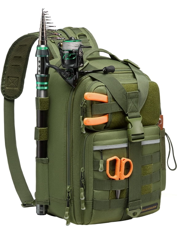 Convertible Fishing Backpack Sling Bag with Rod Holder, Adjustable Tactical Water-resistant Tackle Storage Pack FP07