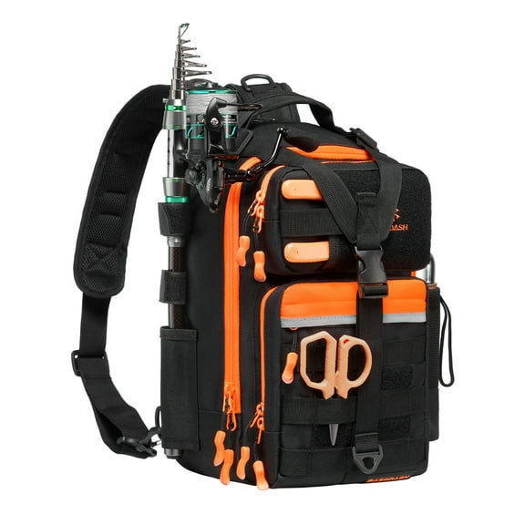 Bassdash Convertible Fishing Backpack Sling Bag with Rod Holder, Adjustable Tactical Water-resistant Tackle Storage Pack FP07