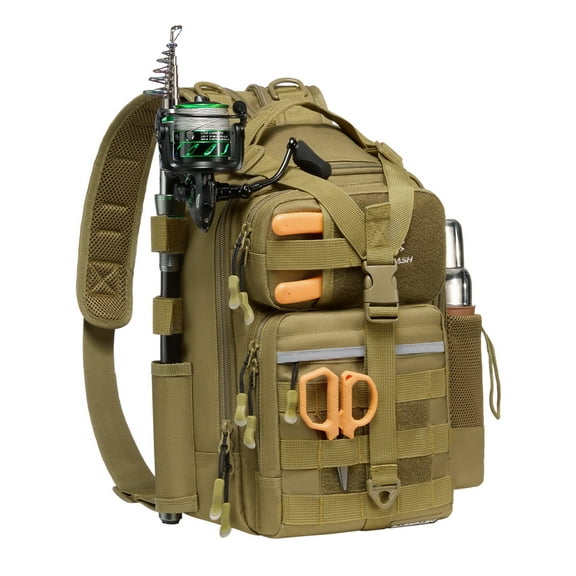Bassdash Convertible Fishing Backpack Sling Bag with Rod Holder, Adjustable Tactical Water-resistant Tackle Storage Pack FP07